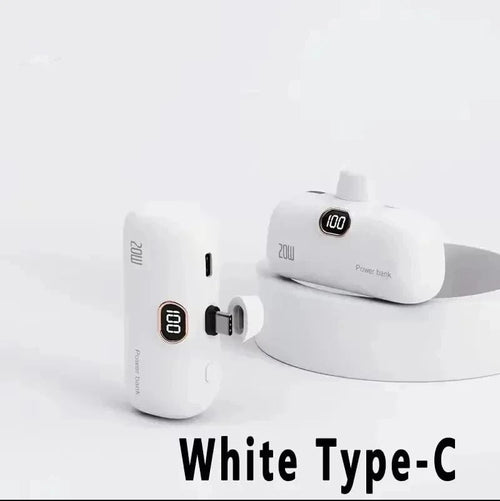Planet Gates White for Type-C / 5000mAh Mini Power Bank 2000/5000mAh Built Cable Portable Mobile Charger Fast Charger Spare Battery Capsule Power bank For iPhone Type-C