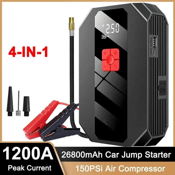 Planet Gates White / france New 1200A 26800mAh Car Jump Starter 4 In 1 Pump Air Compressor Starting Device Power Bank 12V Digital Tire Inflator 150PSI