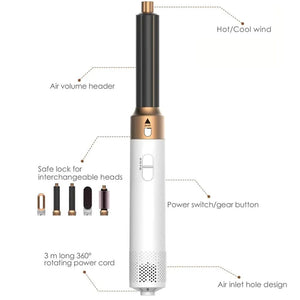 Planet Gates White Gold / EU Professional Air Hair Styler 5 In 1 Low Noise Hair Curling Straightening Hair Drying 1000W Hot Air Brushes