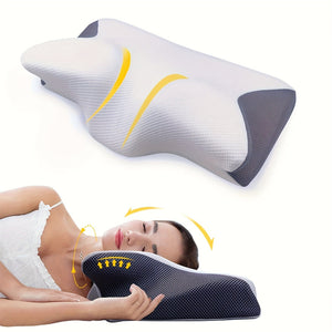 Planet Gates White Grey 1pc Cervical Memory Foam Pillow For Neck Relax, Ergonomic Orthopedic Neck Support Pillow For Side, Back And Stomach Sleepers With Breathable Pillowcase