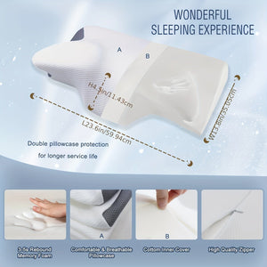 Planet Gates White Grey 1pc Cervical Memory Foam Pillow For Neck Relax, Ergonomic Orthopedic Neck Support Pillow For Side, Back And Stomach Sleepers With Breathable Pillowcase