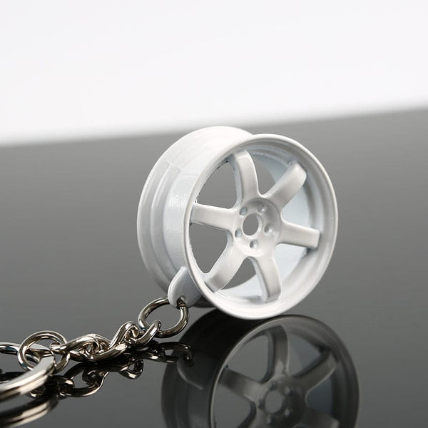 Planet Gates white Jdm Car Auto Racing Parts Te37 Wheel Rim Shaped Mini Keychain Keyring Keyfob Alloy