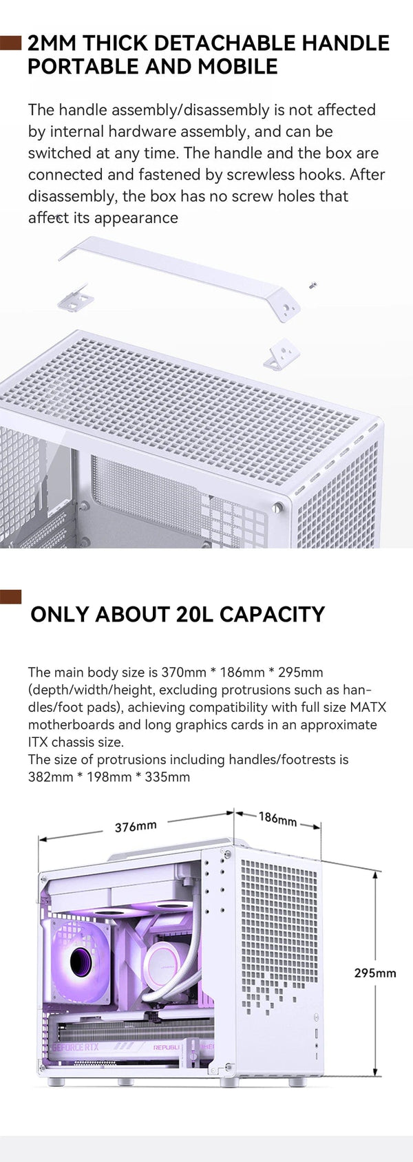 Planet Gates White JONSBO Z20 White Black MATX ATX Chassis 20L Detachable Handle PC Case 163mm Air-Cooled Graphics Card Type-C Desktop 컴퓨터 케이스 Case