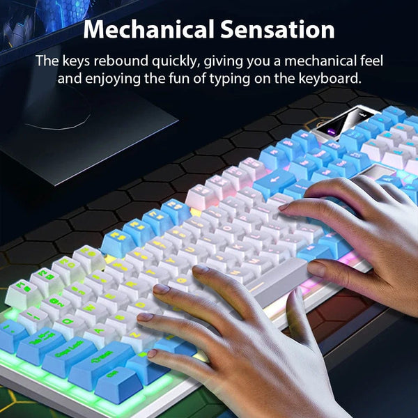 Planet Gates White K500 Wired Gaming Keyboard Mechanical Sensation Laptop Desktops PC Computer Office Accessories 104 Keys RGB Backlight Keyboards