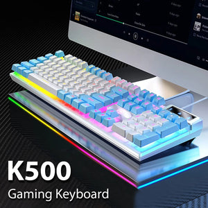 Planet Gates White K500 Wired Gaming Keyboard Mechanical Sensation Laptop Desktops PC Computer Office Accessories 104 Keys RGB Backlight Keyboards