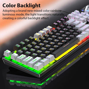Planet Gates White K500 Wired Gaming Keyboard Mechanical Sensation Laptop Desktops PC Computer Office Accessories 104 Keys RGB Backlight Keyboards