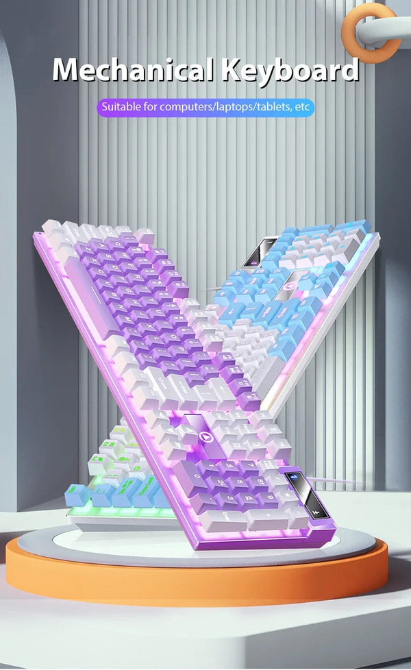 Planet Gates White K500 Wired Gaming Keyboard Mechanical Sensation Laptop Desktops PC Computer Office Accessories 104 Keys RGB Backlight Keyboards