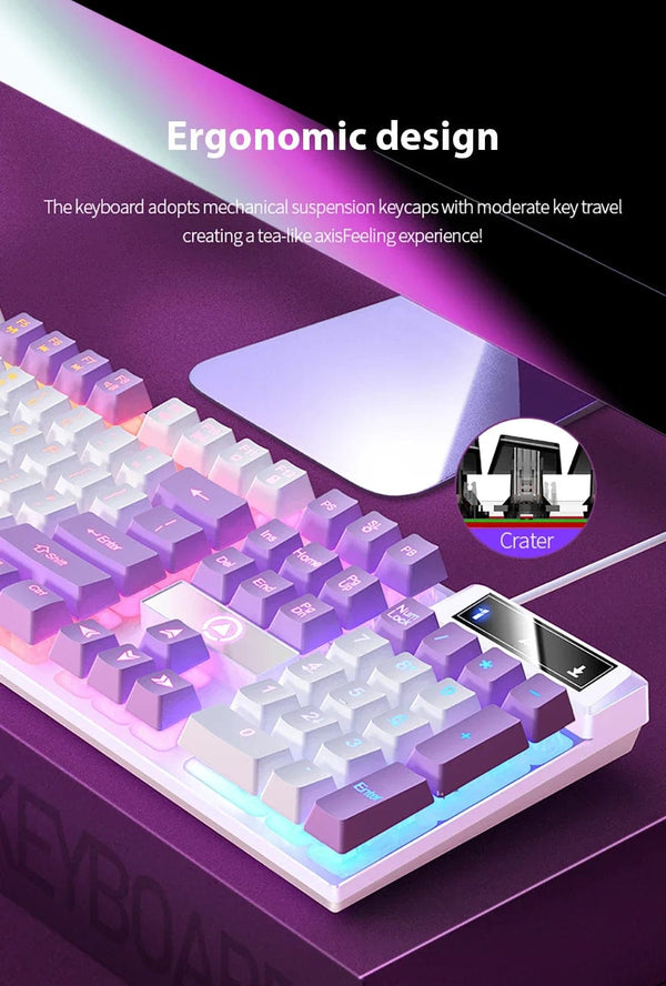 Planet Gates White K500 Wired Gaming Keyboard Mechanical Sensation Laptop Desktops PC Computer Office Accessories 104 Keys RGB Backlight Keyboards