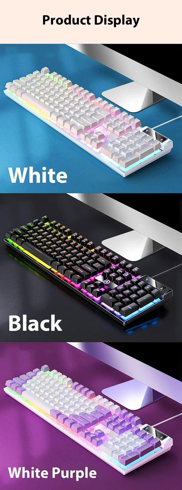 Planet Gates White K500 Wired Gaming Keyboard Mechanical Sensation Laptop Desktops PC Computer Office Accessories 104 Keys RGB Backlight Keyboards