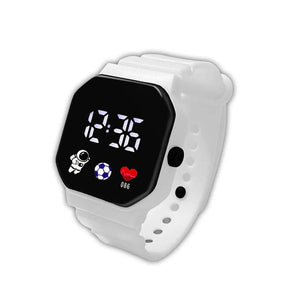 Planet Gates WHITE Kids Watch Sport LED Digital Watches Waterproof Electronic Wristwatch Spaceman LED Silicone Strap Sport Digital Watches