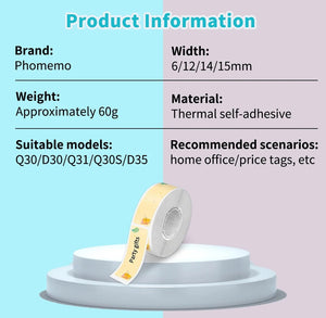 Planet Gates White Label Tape for Phomemo Q30  Printer Paper 3 rolls Label Sticker Paper Roll for Phomemo Labeller Q30 D30 Label Printer