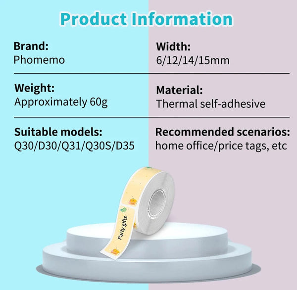 Planet Gates White Label Tape for Phomemo Q30  Printer Paper 3 rolls Label Sticker Paper Roll for Phomemo Labeller Q30 D30 Label Printer