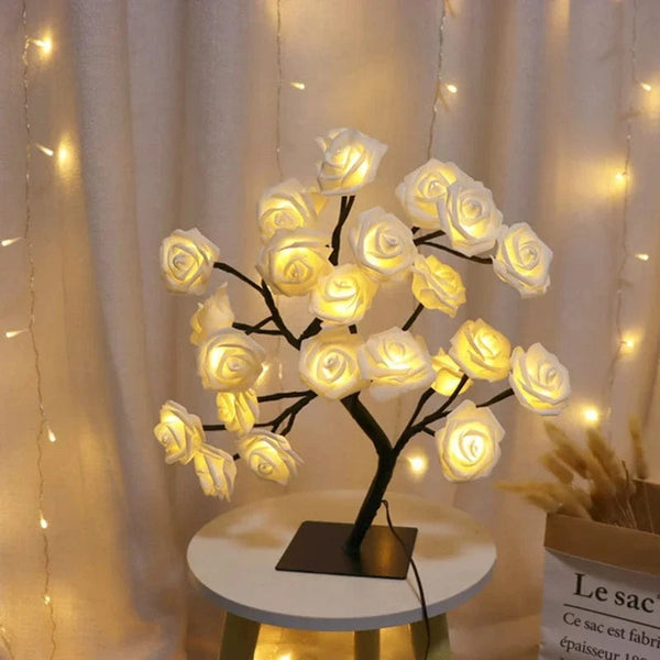 Planet Gates WHITE LED Rose Flower Table Lamp USB Christmas Tree Fairy Lights Night Lights Home Party Wedding Bedroom Decoration Mother's Day Gift
