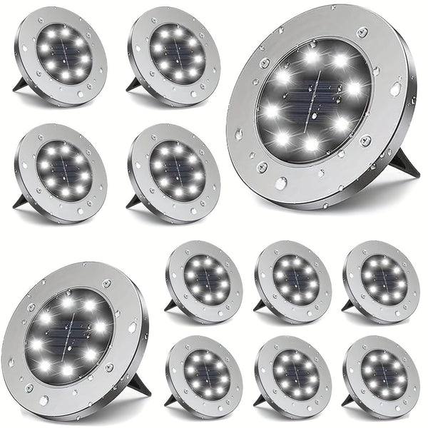 Planet Gates White Light / 12 Pcs 4/8/12 Pack Solar Floor Lamp, Outdoor Waterproof Landscape Lights, 8 LED Solar Ground Lights, Solar Disk Lights, Waterproof Garden In-Ground Pathway Lights, Landscape Lawn Lighting, For Pathway Yard Walkway Patio Lawn