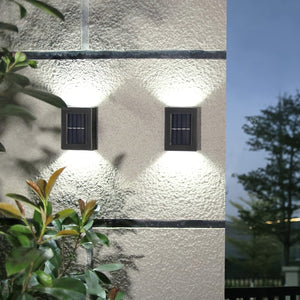 Planet Gates White Light 1pc 4LED Solar Wall Light Set, UP And Down Illuminate Outdoor Sunlight Sensor Lamp Waterproof Modern Nordic Style Decor For Porches, Pathways, Gardens, Courtyard, Lawn, Terrace, Fence, And Lane