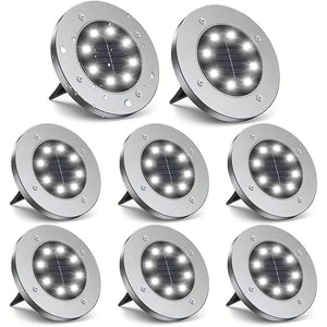 Planet Gates White Light / 8 Packs 4/8pcs Solar Outdoor Lights, 8 LED Solar Ground Lights, Landscape Lights, Solar Disk Lights, Solar Energy Floor Lamp, Garden In-Ground Pathway Lights, Landscape Lawn Lighting, For Pathway Yard Walkway Patio Lawn