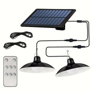 Planet Gates White Light / Double Head Solar Remote Control Lights, Solar Powered Indoor & Outdoor Pendant Lights With 3 Color, Waterproof Auto On/Off Solar Light For Room Patio Yard Garden