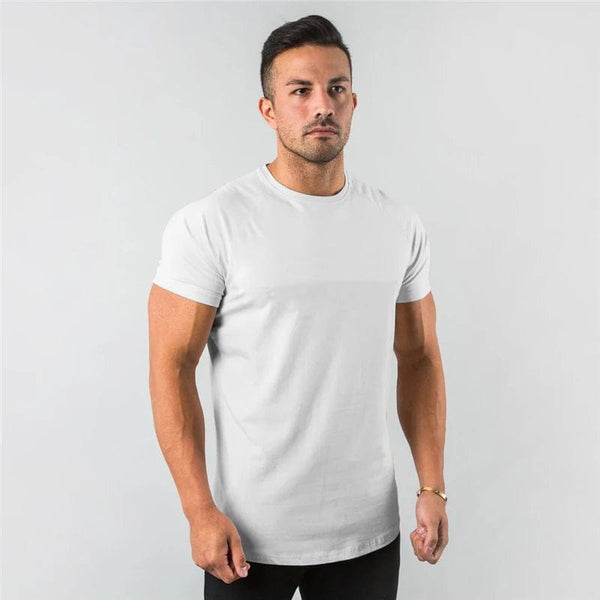 Planet Gates WHITE / M New Fashion Plain Tops Tees Fitness Mens T Shirt Short Sleeve Muscle Joggers Bodybuilding Tshirt Male Gym Clothes Slim Fit Shirt
