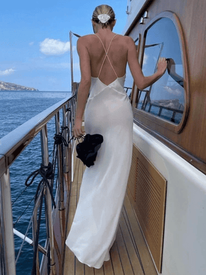 Planet Gates WHITE / M TARUXY Flower Deep V-Neck Maxi Dress For Women Sheer Sleeveless Slip Long Evening Dresses Party Clubwear Sexy Backless Elegant