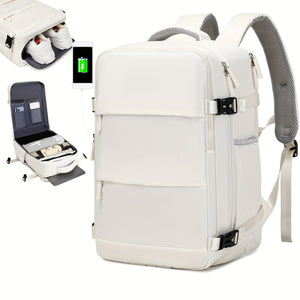 Planet Gates White Men's Travel Backpack, Waterproof Computer Backpack, With Shoe Compartment, Computer Carry-on Backpack