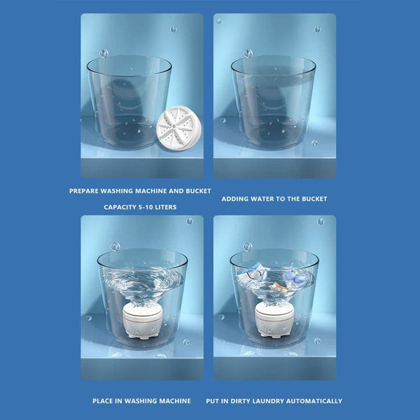 Planet Gates White Mini Washing Machine USB Ultrasonic Rotating Turbine Washing Machine For Socks Underwear Wash Dishes Travel Home RV Apartment