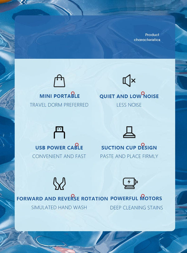 Planet Gates White Mini Washing Machine USB Ultrasonic Rotating Turbine Washing Machine For Socks Underwear Wash Dishes Travel Home RV Apartment