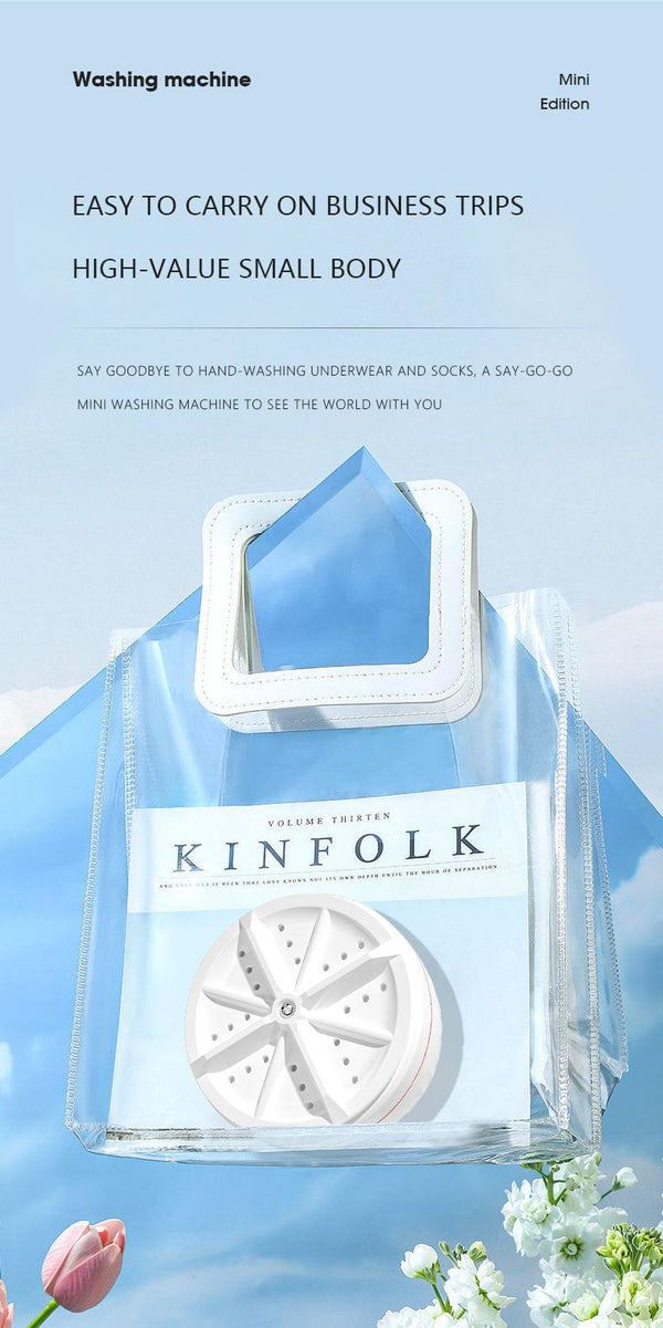 Planet Gates White Mini Washing Machine USB Ultrasonic Rotating Turbine Washing Machine For Socks Underwear Wash Dishes Travel Home RV Apartment