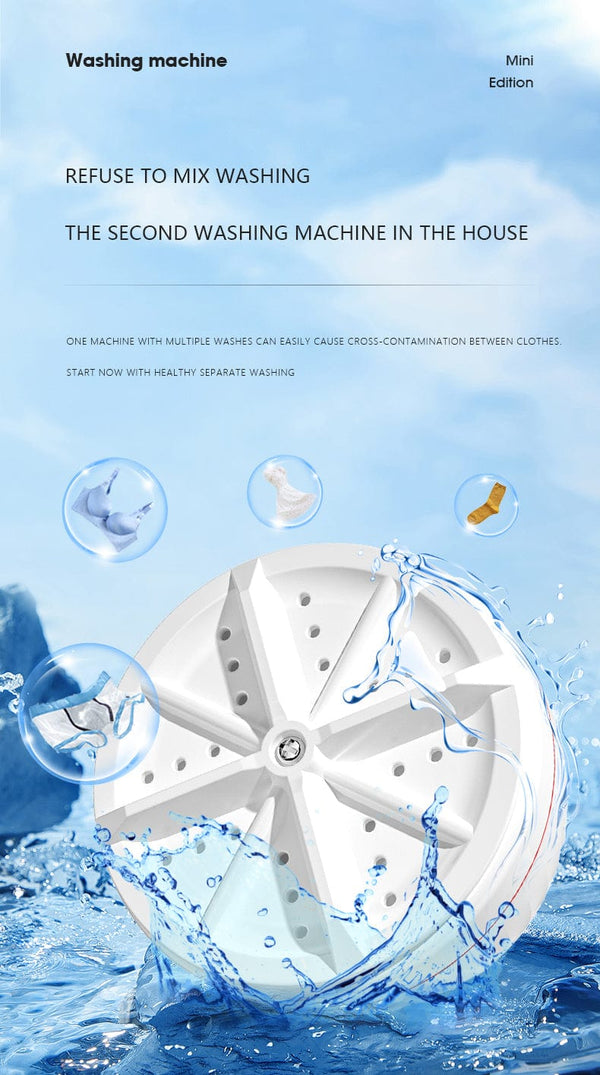 Planet Gates White Mini Washing Machine USB Ultrasonic Rotating Turbine Washing Machine For Socks Underwear Wash Dishes Travel Home RV Apartment