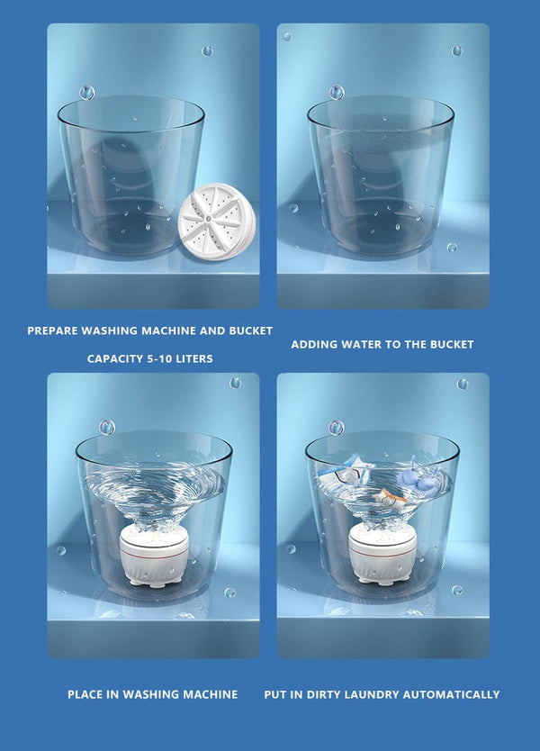 Planet Gates White Mini Washing Machine USB Ultrasonic Rotating Turbine Washing Machine For Socks Underwear Wash Dishes Travel Home RV Apartment