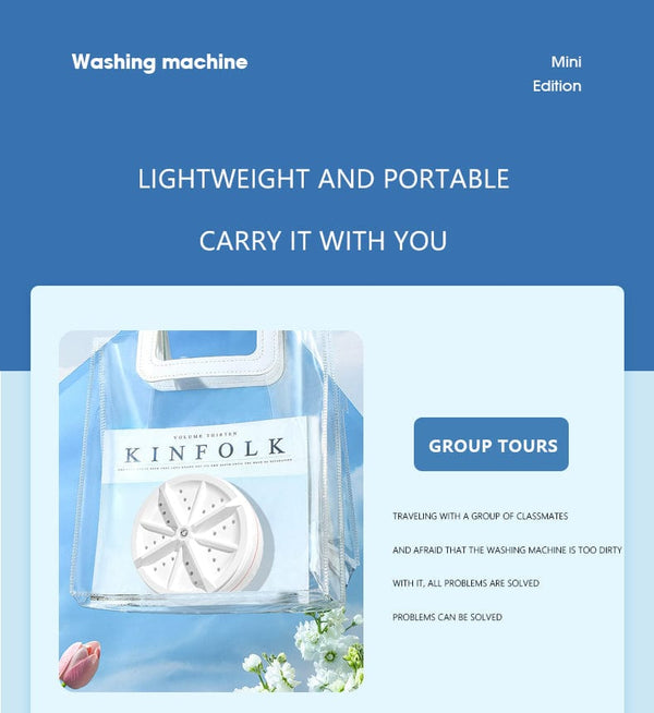 Planet Gates White Mini Washing Machine USB Ultrasonic Rotating Turbine Washing Machine For Socks Underwear Wash Dishes Travel Home RV Apartment