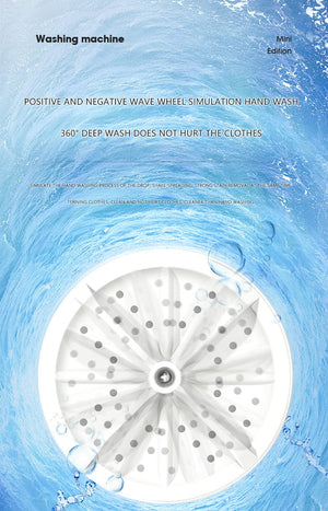 Planet Gates White Mini Washing Machine USB Ultrasonic Rotating Turbine Washing Machine For Socks Underwear Wash Dishes Travel Home RV Apartment