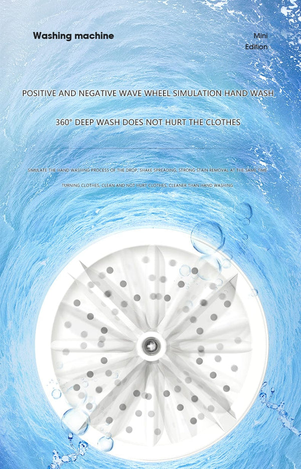 Planet Gates White Mini Washing Machine USB Ultrasonic Rotating Turbine Washing Machine For Socks Underwear Wash Dishes Travel Home RV Apartment