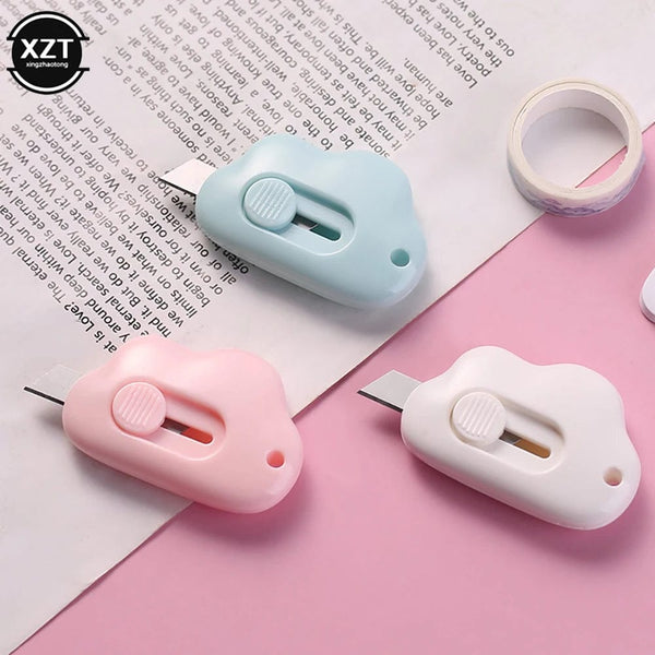 Planet Gates WHITE New 1PC Kawaii Stationery Mini Pocket Cloud Art Utility Knife Box Knife Paper Cutter Craft Wrapping Refillable Blade Office Tool