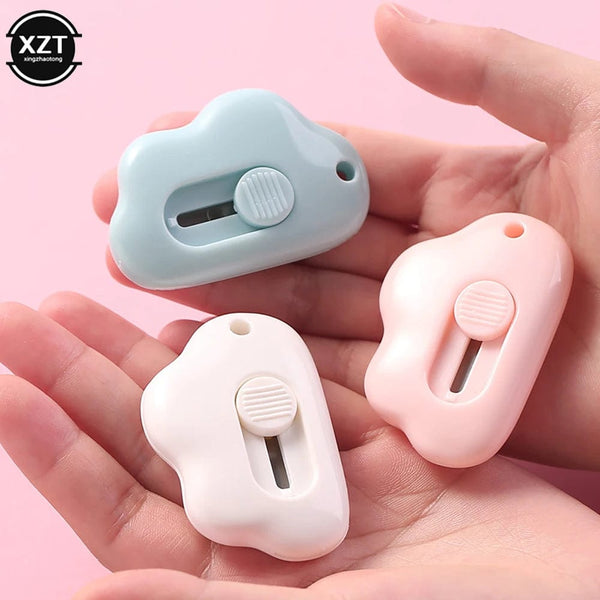 Planet Gates WHITE New 1PC Kawaii Stationery Mini Pocket Cloud Art Utility Knife Box Knife Paper Cutter Craft Wrapping Refillable Blade Office Tool