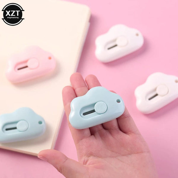 Planet Gates WHITE New 1PC Kawaii Stationery Mini Pocket Cloud Art Utility Knife Box Knife Paper Cutter Craft Wrapping Refillable Blade Office Tool