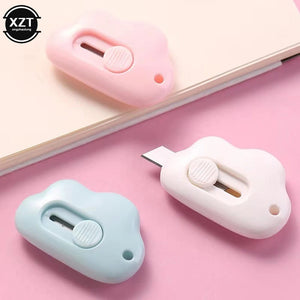 Planet Gates WHITE New 1PC Kawaii Stationery Mini Pocket Cloud Art Utility Knife Box Knife Paper Cutter Craft Wrapping Refillable Blade Office Tool