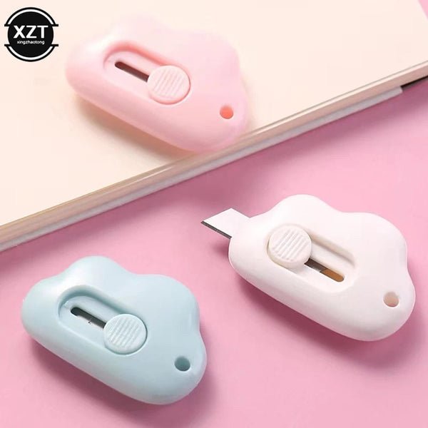 Planet Gates WHITE New 1PC Kawaii Stationery Mini Pocket Cloud Art Utility Knife Box Knife Paper Cutter Craft Wrapping Refillable Blade Office Tool