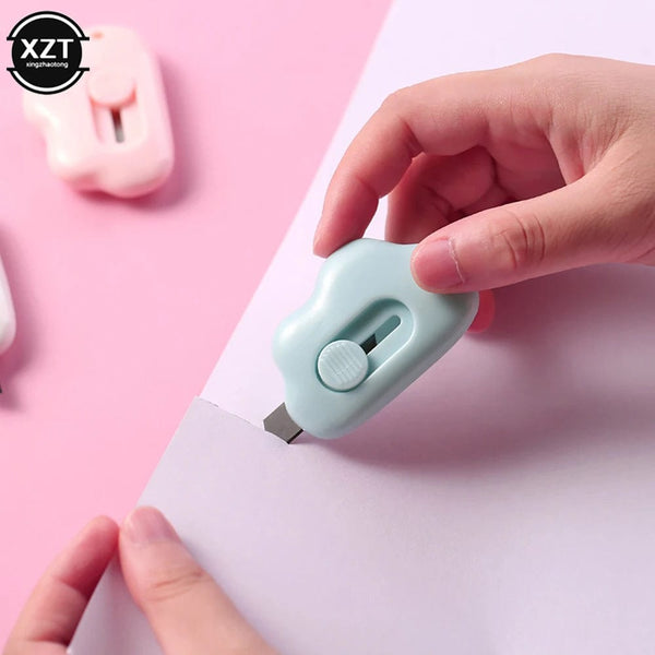 Planet Gates WHITE New 1PC Kawaii Stationery Mini Pocket Cloud Art Utility Knife Box Knife Paper Cutter Craft Wrapping Refillable Blade Office Tool