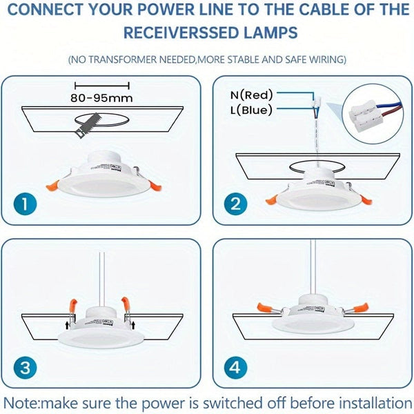 Planet Gates White (non-dimmable) 100mm LED Recessed Ceiling Light 6pcs In Box 3000 K Warm White Recessed Light 600 Lm Bathroom Corridor Ceiling Spotlights