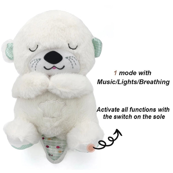 Planet Gates White Otter / CHINA / 25-30CM Breathing Bear Baby Soothing Otter Plush Doll Toy Baby Kids Soothing Music Baby Sleeping Companion Sound and Light Doll Toy Gift
