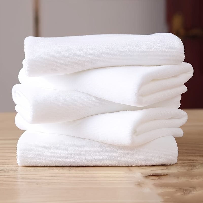 Planet Gates White Overlock Style 5pcs Cotton Hand Towel, Super Soft & Absorbent Face Towel, Quick-drying White Bathing Towel, For Bathroom Kitchen, Ideal Bathroom Supplies
