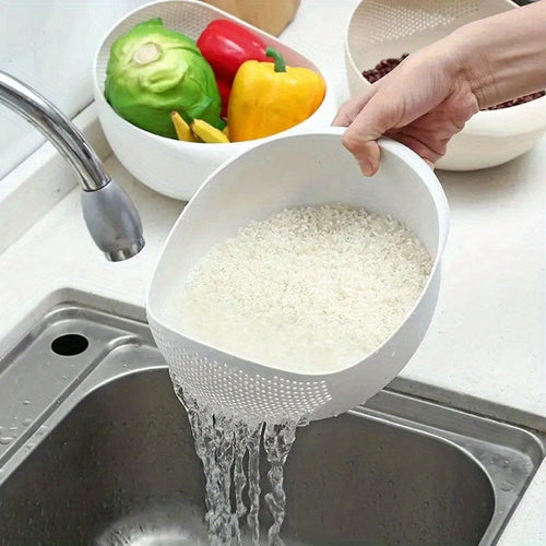 Planet Gates white / Plastic 1pc, Plastic Rice Washing Bowl With Strainer - Efficiently Wash Small Grains And Kitchen Gadgets