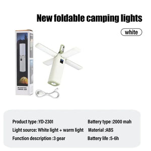 Planet Gates White Portable LED Camping Light Outdoor Multifunctional Tent Lamp USB Rechargeable Flashlight Folding Camping Lamp