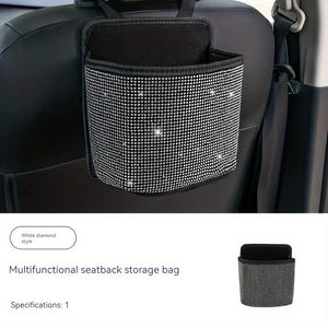 Planet Gates White Rhinestone 1pc Bling Rhinestones Car Trash Can, Car Seat Back Hanging Storage Bag, Car Garbage Can, Multifunctional Storage Bag, Car Interior Accessories