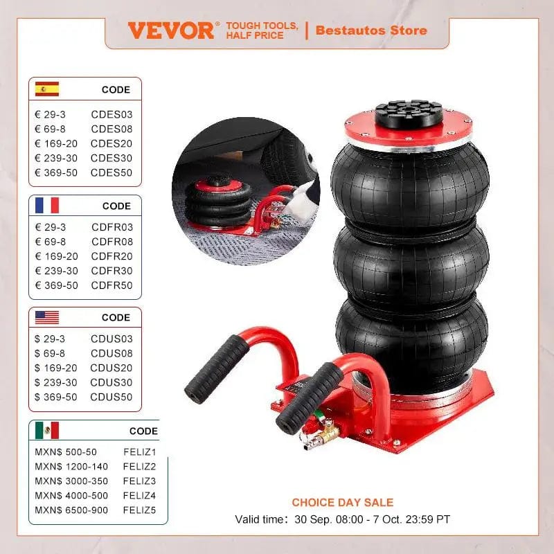 Planet Gates White / Russian Federation VEVOR Triple Bag Air Jack 3 Ton (6600 lbs) Capacity Portable Pneumatic Car Jacks Heavy Duty&Quick Lifting for Garage Car Repair