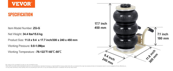 Planet Gates White / Russian Federation VEVOR Triple Bag Air Jack 3 Ton (6600 lbs) Capacity Portable Pneumatic Car Jacks Heavy Duty&Quick Lifting for Garage Car Repair