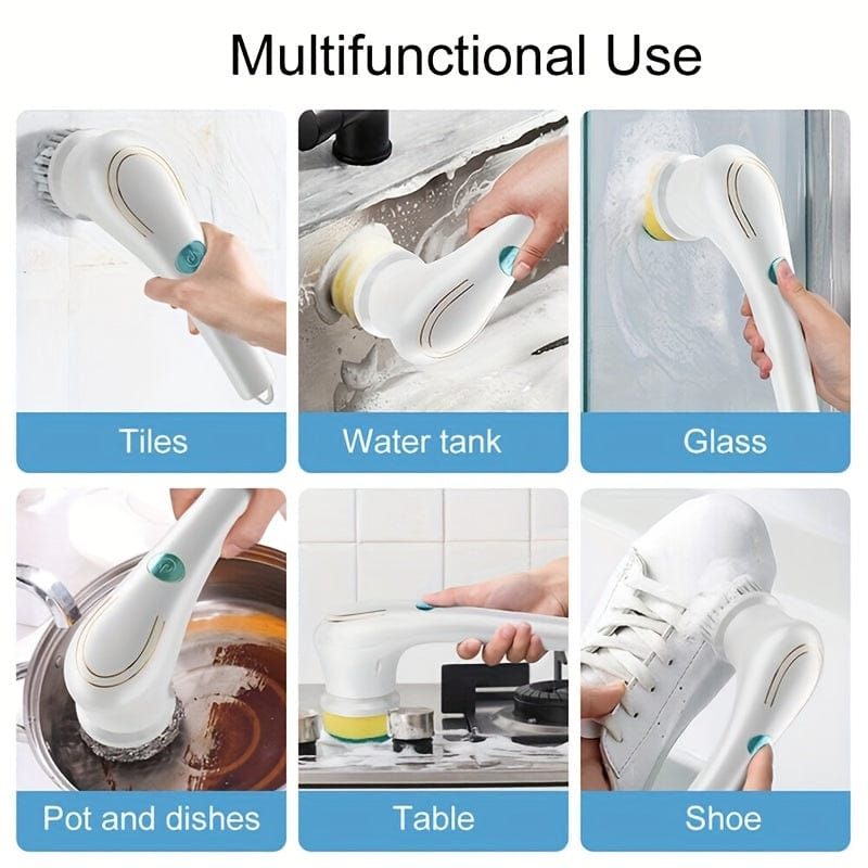 Planet Gates white Set, Electric Scrubber With 5 Replaceable Brush Heads, Portable Spin Scrubber, Cordless Handheld Cleaning Brush For Bathroom/Tub/Wall Tiles/ Floor/Kitchen