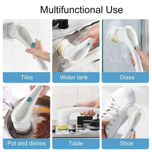 Planet Gates white Set, Electric Scrubber With 5 Replaceable Brush Heads, Portable Spin Scrubber, Cordless Handheld Cleaning Brush For Bathroom/Tub/Wall Tiles/ Floor/Kitchen