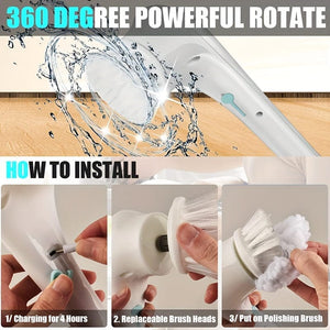 Planet Gates white Set, Electric Scrubber With 5 Replaceable Brush Heads, Portable Spin Scrubber, Cordless Handheld Cleaning Brush For Bathroom/Tub/Wall Tiles/ Floor/Kitchen