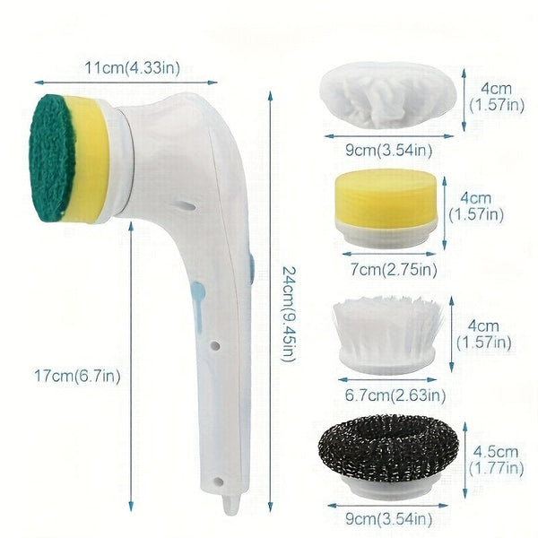 Planet Gates white Set, Electric Scrubber With 5 Replaceable Brush Heads, Portable Spin Scrubber, Cordless Handheld Cleaning Brush For Bathroom/Tub/Wall Tiles/ Floor/Kitchen